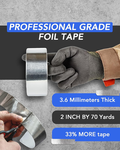 Professional Grade Aluminum Foil Tape - 2 Inch by 210 Feet (70 Yards) for HVAC, Sealing & Patching