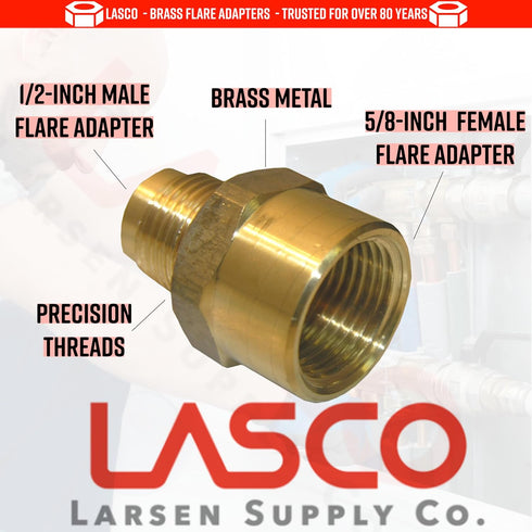 LASCO 17-5855 5/8-Inch Female Flare to 1/2-Inch Male Flare Brass Adapter