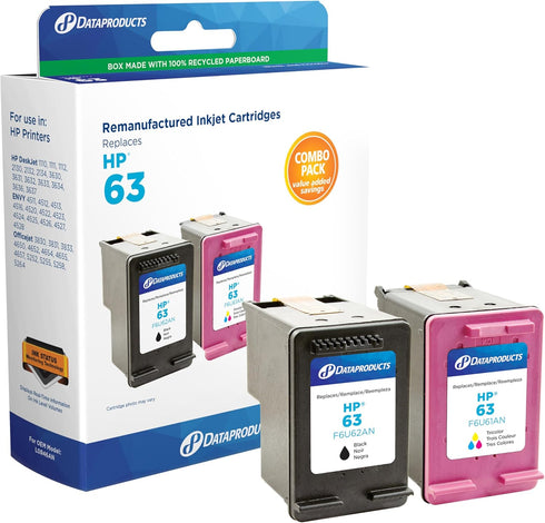 Dataproducts Remanufactured High Yield Black, Tri-Color Ink Cartridges Replacement for HP 63 (L0R46AN) (2-Pack)