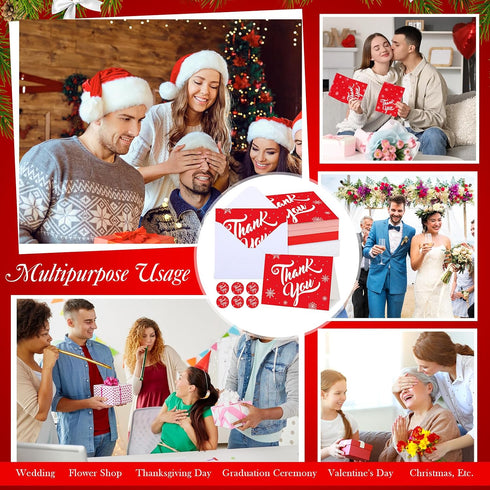75 Pack 5.5 4.5 Inch Gueevin Christmas Thank You Cards with Envelopes and Stickers Bulk x Red Snowflakes Holiday Thank