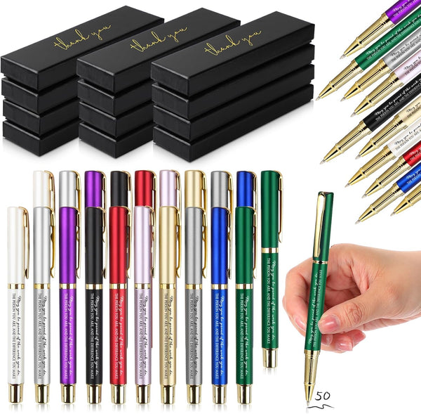 PerKoop 50 Set Employee Thank You Gift | Inspirational Ballpoint Pens with Boxes for Team Coworker Teacher Gifts