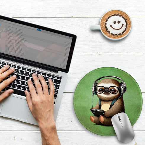 Funny Green Round Mouse Pad Mouse Pad for Desk, Cute Sloth Computer Mousepad with Stitched Edge Non-Slip Rubber Base, Cute Green Home Office Decor Desk Accessories Office Supplies Gift for Women Men by Gctriki