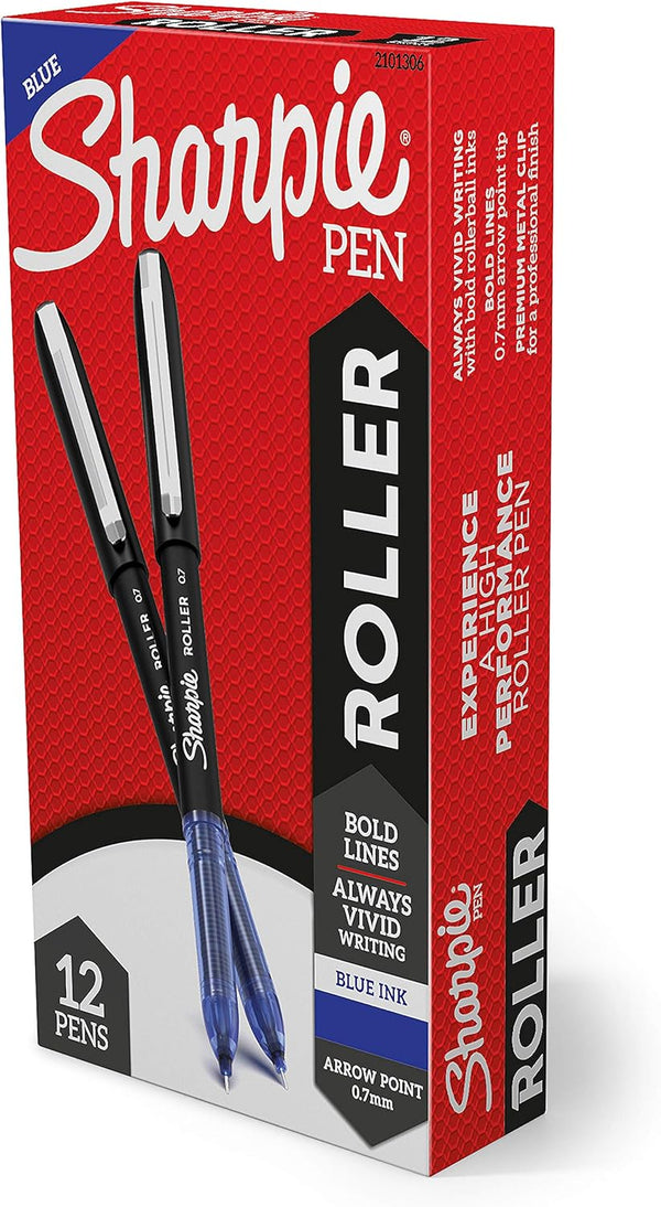 SHARPIE Rollerball Pen, Arrow Point (0.7mm) for Bold Lines, Blue Ink, 12 Count