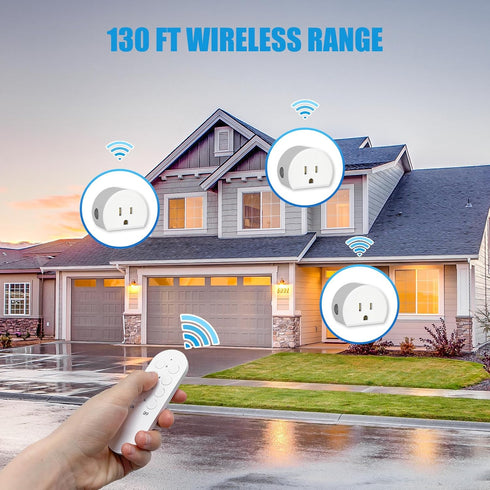 SURNICE Mini Remote Control Outlet Plug, 10A Wireless Light Switch Plug for Household Appliances, Up to 130 FT Long Range, 5 Outlets + 2 Remotes