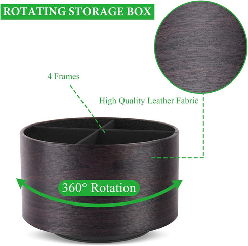 Hennaja Round Leather Art Supply Organizer, 360 Degree Spinning Multi-Functional Pencil Holder with 4 Compartments
