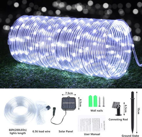 2 Pack 132ft 400LED 8 Solar Rope Lights, Total Solar String Lights, Modes Waterproof Solar Powered Outdoor Light