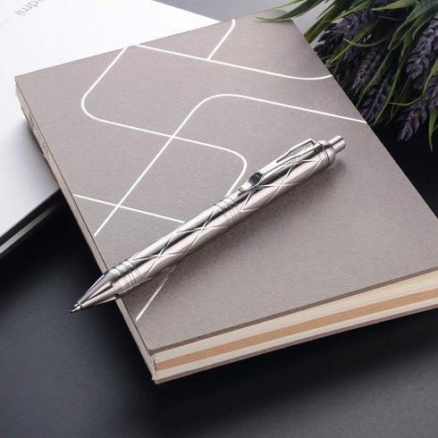 SMOOTHERPRO Stainless Steel Push Button Mechanism Pen, Comfortable Weight for Holding, Click Ballpoint