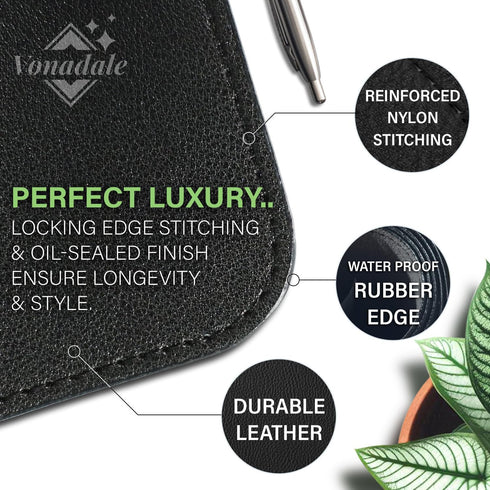 Leather Desk Mat for Keyboard and Mouse, Black Office Desk Mat Cable Organizer, 13.8" x 23.6"