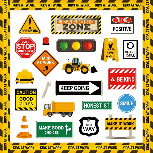 Whaline Construction Bulletin Board Set with Glue Points Positive Saying Learning Zone Cutouts for Educational Wall