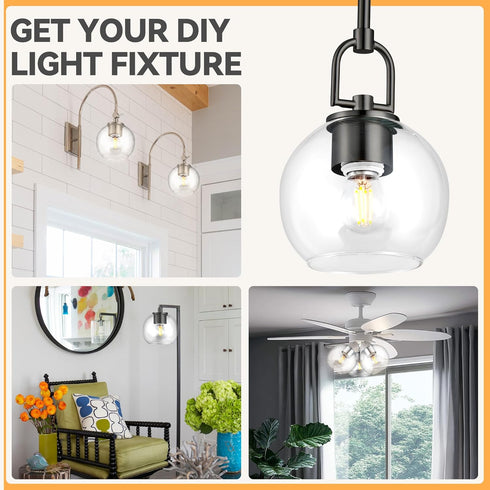 2 Pack 1.65 5.1 5.9 Clear Glass Shades Globes, Glass Lamp Shade Covers Replacements, In Fitter In Height In Diameter