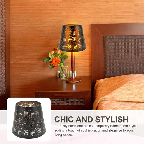 Jelquix E27 E26 Nature Shadow Lamp Shade, Iron Engraved Lampshade, Sun Moon Star Patterns Decorative Shade with Base