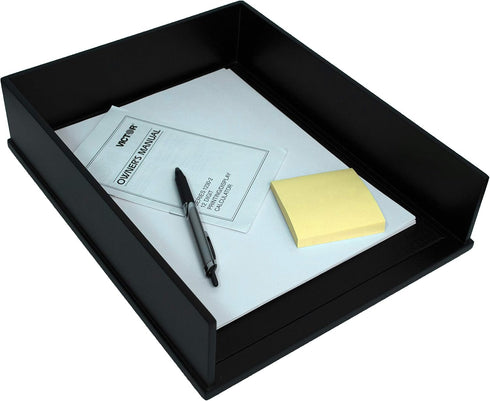 Victor 1142-5 Midnight Black Front Load Letter Tray, Matte Black with Faux Leather Tray Pad