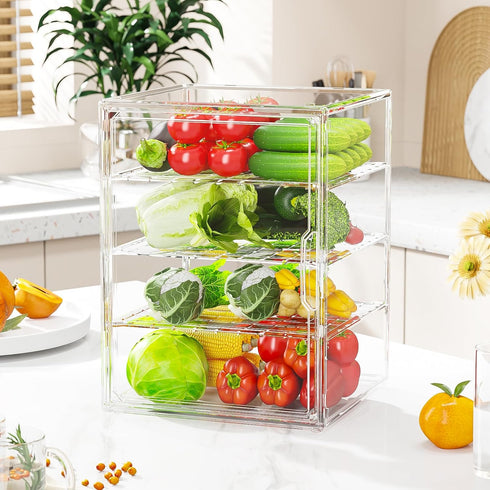 Awelov Countertop, 4 Bread Box for Kitchen Layers Pastry Display Case with Magnetic Door, Adjustable Clear Bread