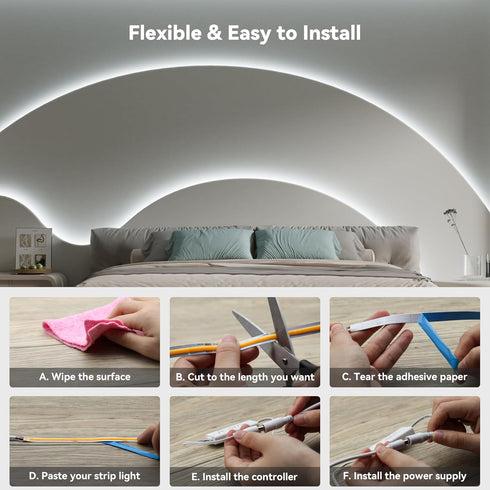 6000K 16.4ft Dimmable 24V PAUTIX COB LED Strip Light,Strip Lights with RF Remote,UL Listed Daylight White Natural White