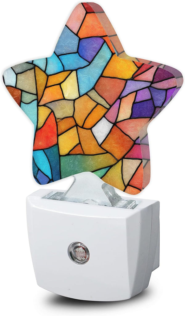 Colorful Stained Glass Dusk to Dawn Star Night Light,Abstract Smart Sensor Nightlight