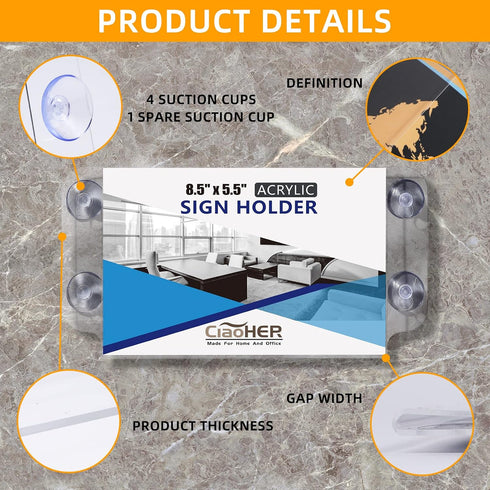 8.5 5.5, 4 6 Pack CiaoHER Acrylic Sign Holder x Clear Acrylic Frames Glass Window Wall Mount Advertising Signage Sign