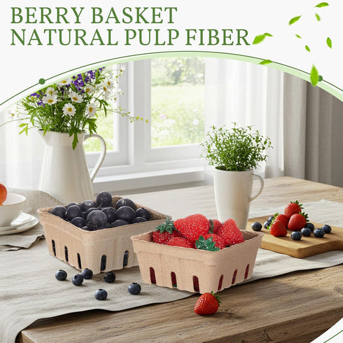 Reallnaive 20 Pack 1/2 Natural Pulp Fiber Berry Baskets Pint, Small Molded Produce Vented Basket for Strawberry