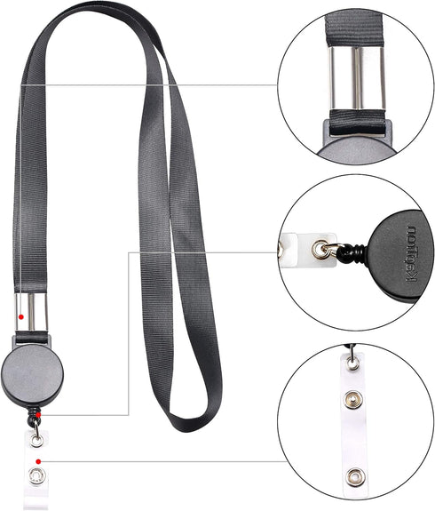 Polyester ID Lanyard, 5 Pack, 20 Inch Flat Lanyard with Retractable Badge Reel and Horizontal Name Badge Holder