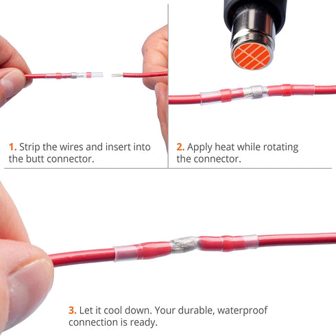 Wirefy 150 PCS Solder Seal Wire Connectors, Heat Shrink Solder Butt Connectors, Waterproof Solder Sleeves, Red 22-18 AWG