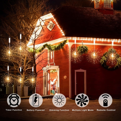 120LED 8 Outdoors-2 Pack Firework Lights Rechargeable,Hanging Likes Star Fairy String Light Modes,Waterproof Warm Light
