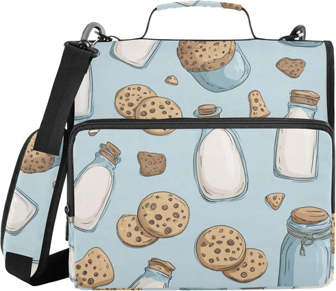 Fisyme Milk Bottle Cookies Cute Zipper Binder 3 Ring with Zipper and Shoulder