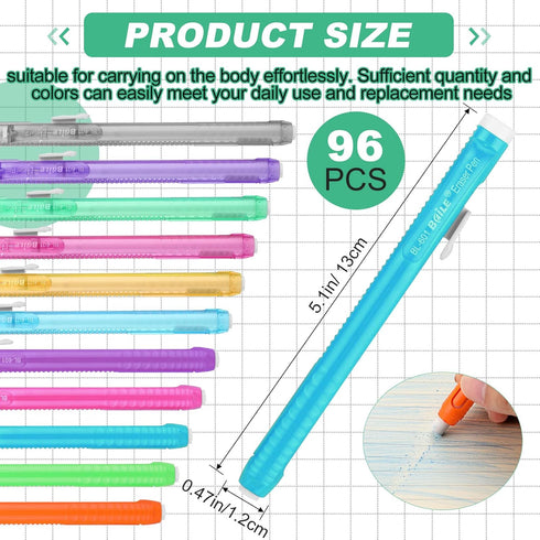 Ctosree 96 Pcs Retractable Mechanical Eraser Bulk, Portable Pen Style with Grip for School Office Painting Writing