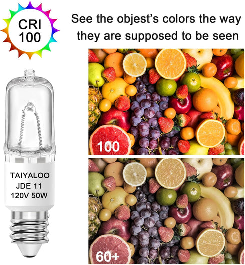 JDE11 120V 50W Bulb E11 Bulb), T4 4 Pack E11 Bulb 2700K Dimmable TAIYALOO Halogen (Replacement LED Mini Candelabra