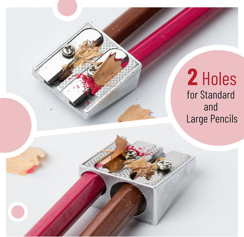 Mr. Pen Handheld Metal Pencil Sharpener with 2 Holes, Pack of 12, Silver, Manual Pencil Sharpeners for Classroom