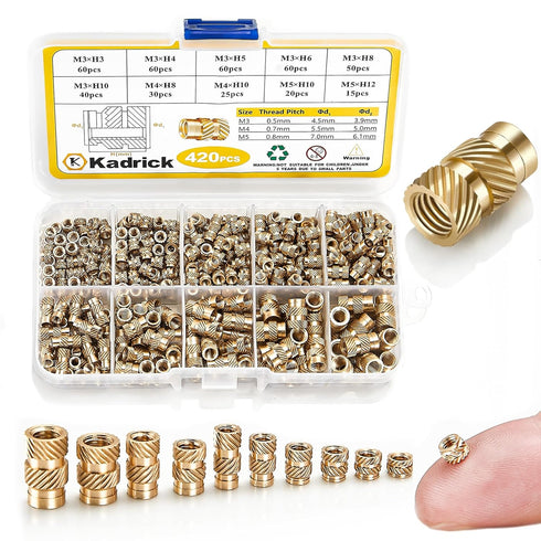 420Pcs M3 M4 M5 Threaded Inserts Assortment Kit, Metric Brass Knurled Nuts for 3D Printing Components