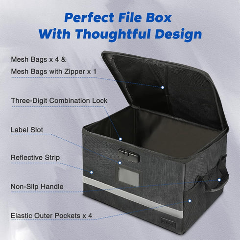 Fireproof Document Box with Lock, Waterproof File Safe Box for Important Hanging Letter & Legal Folder