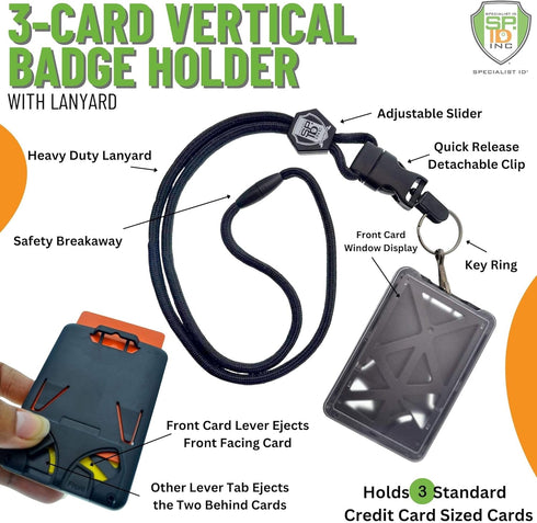Specialist ID Vertical Top Load Badge Holder, Hard Plastic with Heavy Duty Breakaway Lanyard, Royal Blue