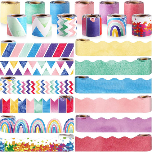 Qilery 12 Rolls 394 ft Classroom Border Sets for Bulletin Board, Scalloped Bulletin Trim for Decoration