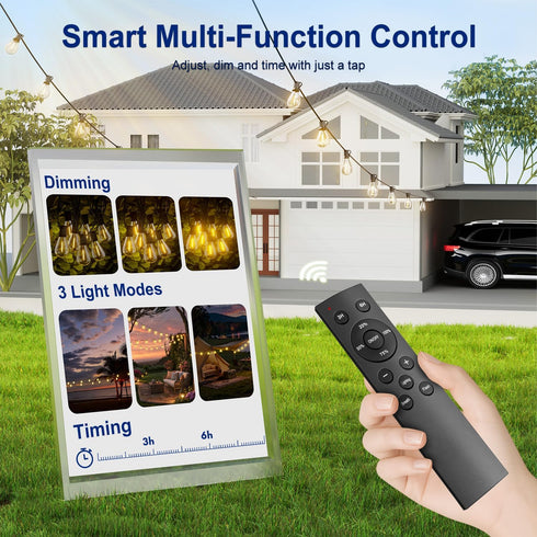 Sikitul 50FT 18+1 Bulbs, Dimmable 3 Outdoor String Lights with Shatterproof LED Remote Control Patio Lights, Waterproof