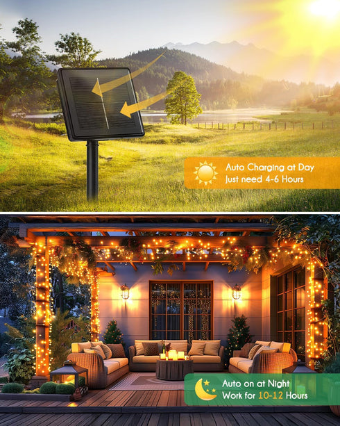 19.6Ft 240 8 Brightown Solar String Lights for Outside, LED Solar String Lights Outdoor Waterproof, Solar Fairy Lights