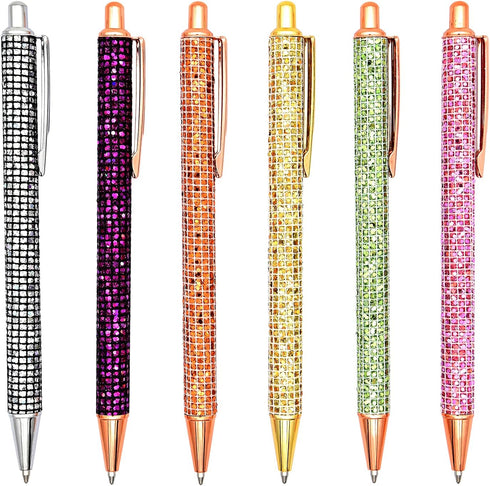 Gullor 6 Pieces Glitter Metal Black Ink Retractable Ballpoint Pen Bling Rose Gold Clip for School Business Office, Style D by Gullor