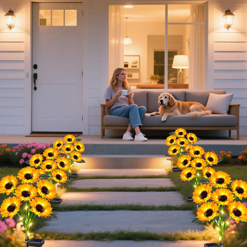 3 Pack 18 Solar Outdoor Lights Garden Decor, Solar Sunflower Lights, Waterproof Garden Decor Flower for Outside Yard