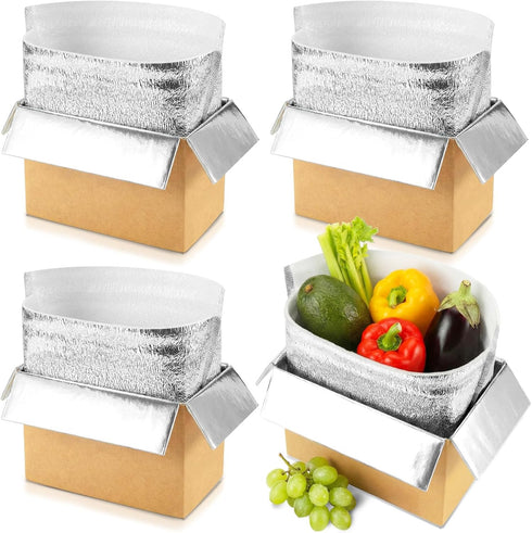 Convivium 4 Pack Insulated Shipping Boxes with Foil Liner Bags, Reusable Thermal Cooler