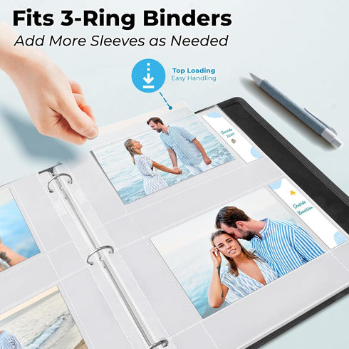 Dunwell 4x6 Photo Sleeves for 3-Ring Binder, 25 Pack for 100 Pictures, Acid-Free Poly Refill Pages