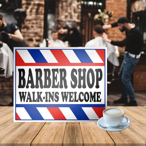 Barber Shop Sign - 16x12 Double Sided Coroplast Walk Ins Welcome Sign for Salon