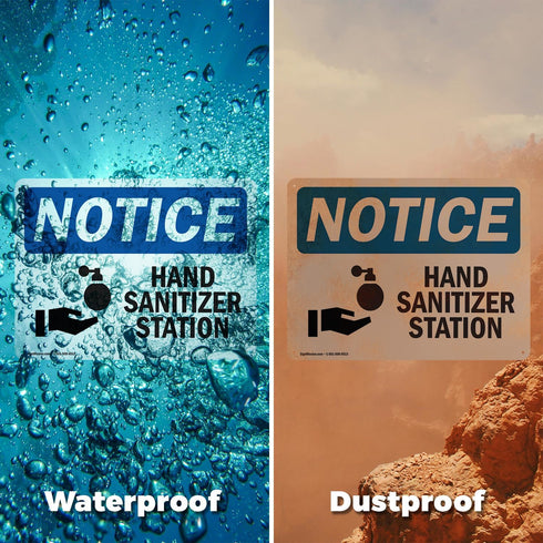 (2 Pack) 7 Inch 5 Inch Hand Sanitizer Station Sign With Symbol OSHA Notice Sign X Vinyl Label Decal Sticker Weather