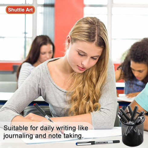 Shuttle Art 25 Pack RollerBall Pens (21 Black 2 Blue 2 Red) Fine Point 0.5mm Liquid Ink for Writing Journaling
