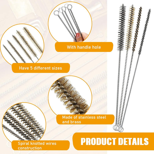 Wire Tube Brushes for Cleaning Pipe - Stainless Steel Round Wire Brush for Auto Parts, Bottles, Tubes (20 Pieces)