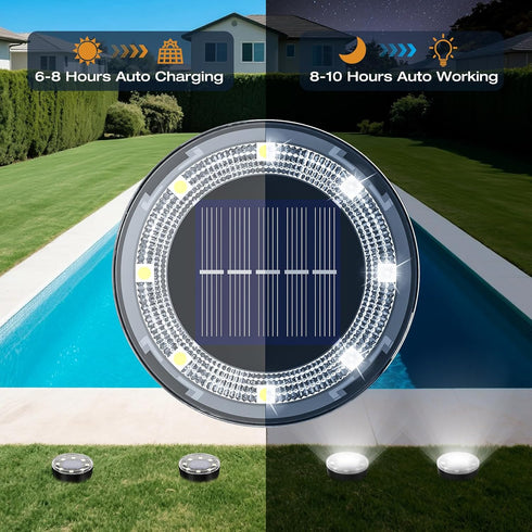 Lights4 Pack IP65 8 vighep Mini Outdoor Solar Solar Garden Lights for Outside Waterproof, LED Disc Landscape Lighting