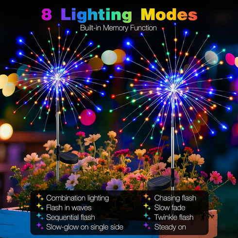 1 Pack 8 btfarm Solar Garden Lights Outdoor, Modes Firework Lights Solar Powered, Waterproof Twinkle Fairy Light