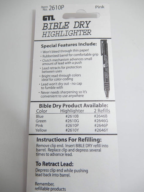 Dry Bible/Book Highlighter Pen - With 2 Pack Bible/Book Dry Highlighter Refill (Pink)