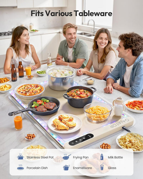 Countertop, 6 6 Settings, Gaiatop Warming Mat for Food with Trivet & Light, Food Warming Mats for Temp Level, Timer