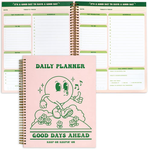 To Do List Planner Notebook - Cute Pink Green Retro A4 8.5x11 Large Hardcover Spiral Schedule Notebook