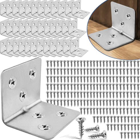 36PCS Stainless Steel L Brackets for Shelves with 216PCS Screws, Goihgioh Metal