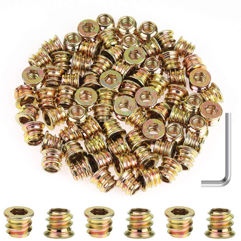 90 Pieces 1/4"-20 x 10mm Furniture Insert Nut - Hex Socket Threaded Insert Nuts with a Hex Wrench