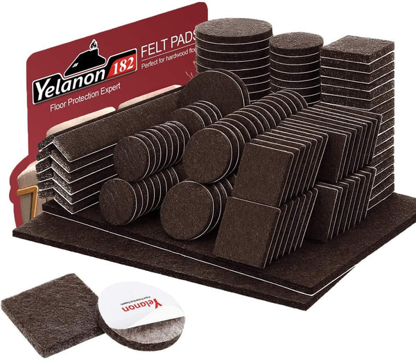 Yelanon Felt Furniture Pads, 182 Pcs Premium Felt Pads for Chair Legs, Floor Protectors for Hardwood Floors, Brown